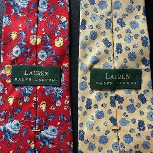 VTG LAUREN RALPH LAUREN Silk Floral Tie Duo 90s Classic Preppy Light Academia